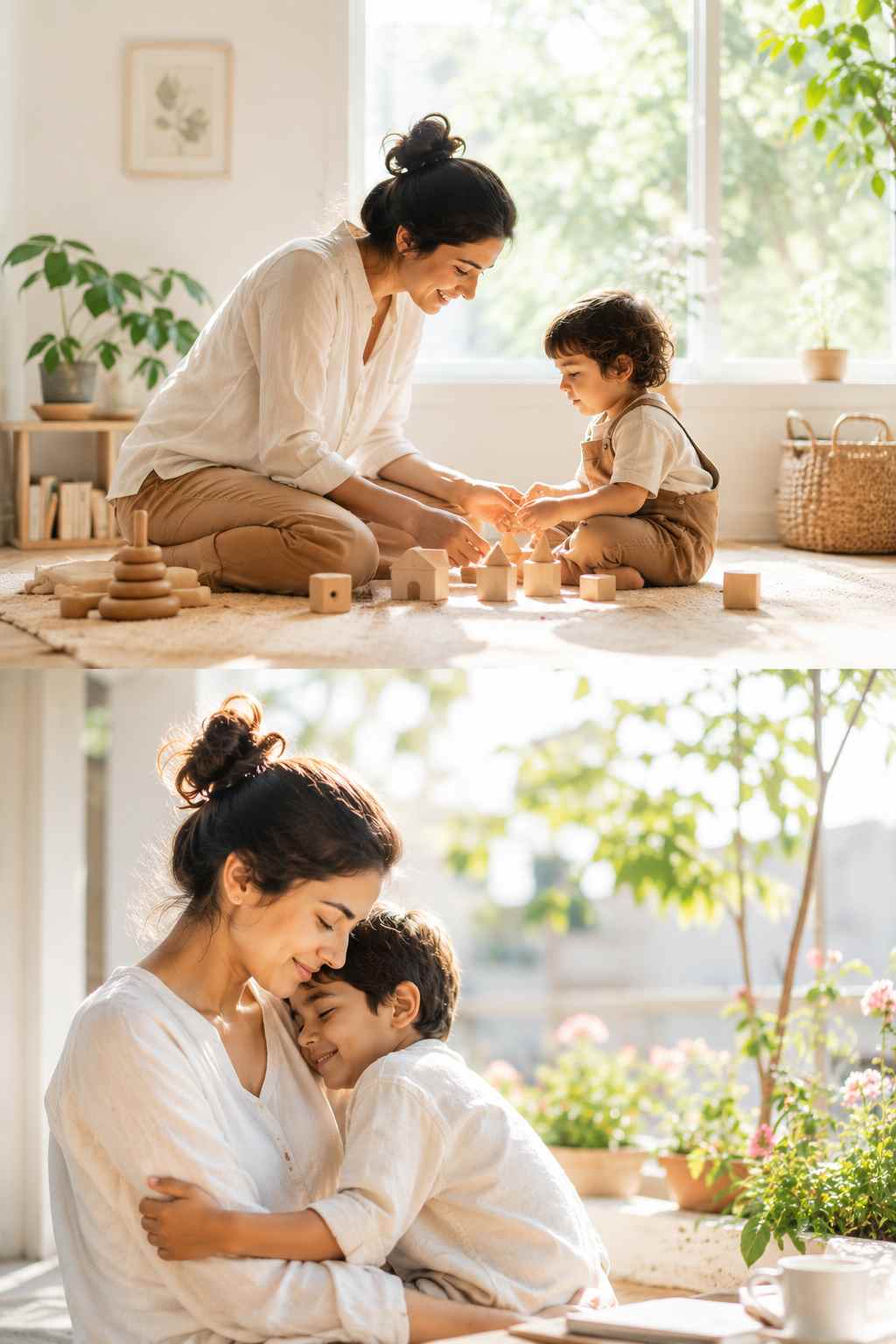 A parent and child sharing a quiet, connected moment